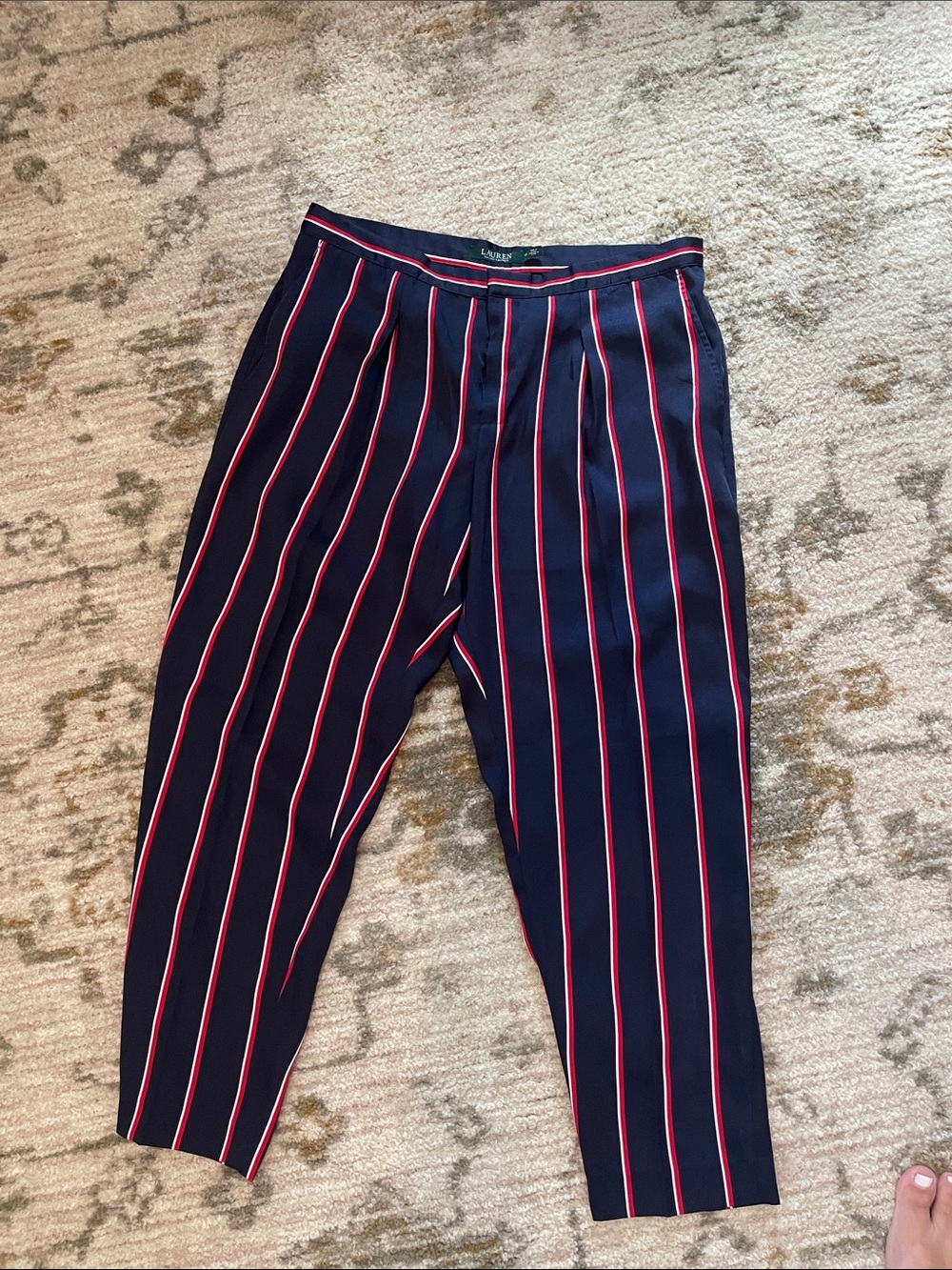 Lauren Ralph Lauren Navy Trousers with Red and White Stripes